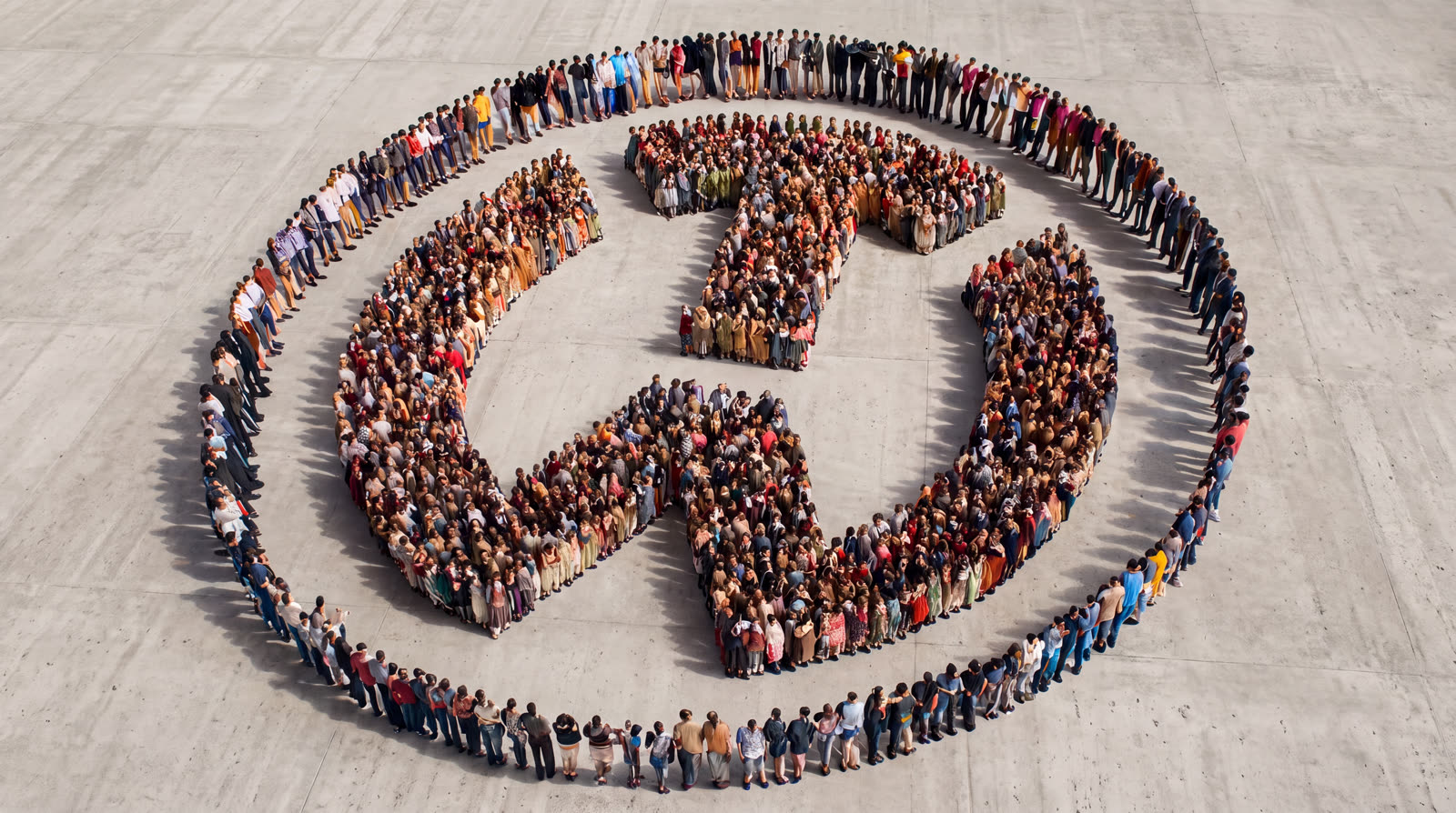 Crowd forming a logo